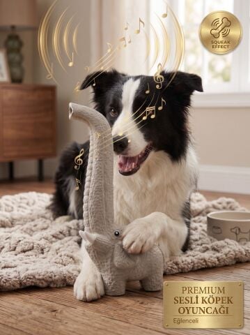 Yumuşak Köpek Isırma ve Diş Kaşıma Oyuncağı - Sesli Fil Figürü (Gri) (22 cm)