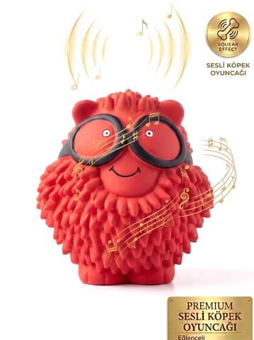 Sesli Köpek Diş Kaşıma Oyuncağı - Tırtıklı Kirpi Çiğneme Figürü (Kırmızı) (14 cm)
