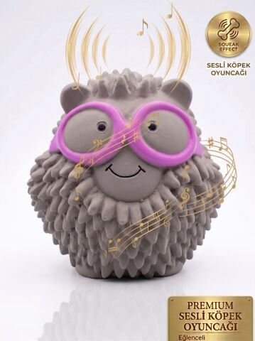 Sesli Köpek Çiğneme Oyuncağı - Tırtıklı Kirpi Diş Kaşıyıcı (Gri) (14 cm)