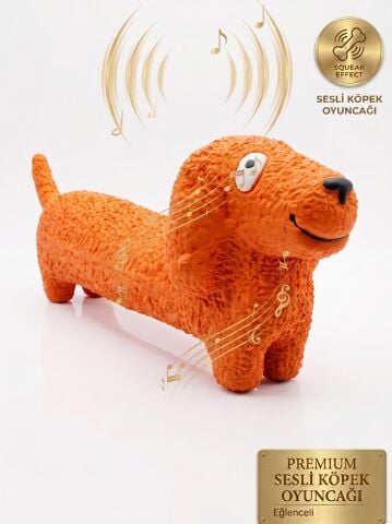 Sesli Sosis Köpek Diş Kaşıma Oyuncağı - Uzun Isırma Figürü (Turuncu) (30 cm)