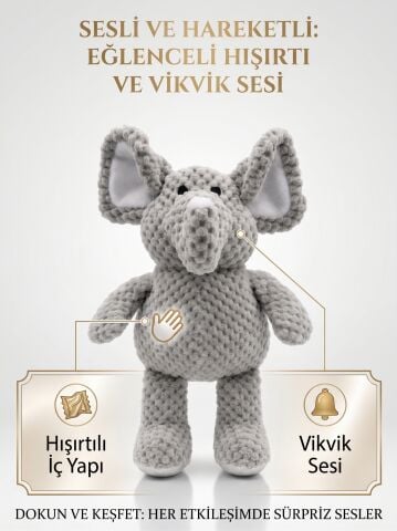 Sesli ve Hışırtılı Fil Peluş Köpek Oyuncağı 30 cm