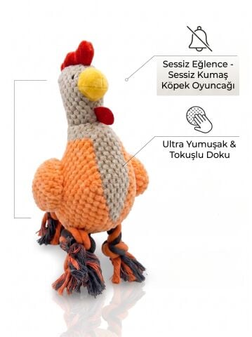 Sessiz ve Halat Bacaklı Tavuk Peluş Köpek Oyuncağı 28 cm