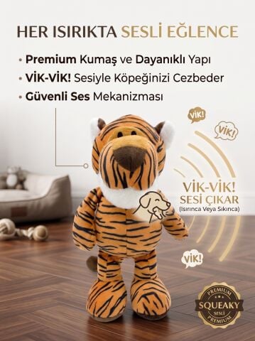 Sesli Kaplan Peluş Köpek Oyuncağı 33 cm