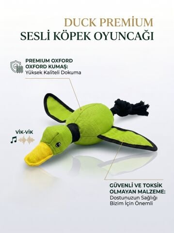 Sesli Ördek Peluş Köpek Oyuncağı - Halat Kuyruklu (Yeşil) (36 cm)