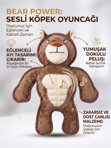 Sesli Ayı Peluş Köpek Oyuncağı - Biyeli Kenar (Kahverengi) (35 cm)