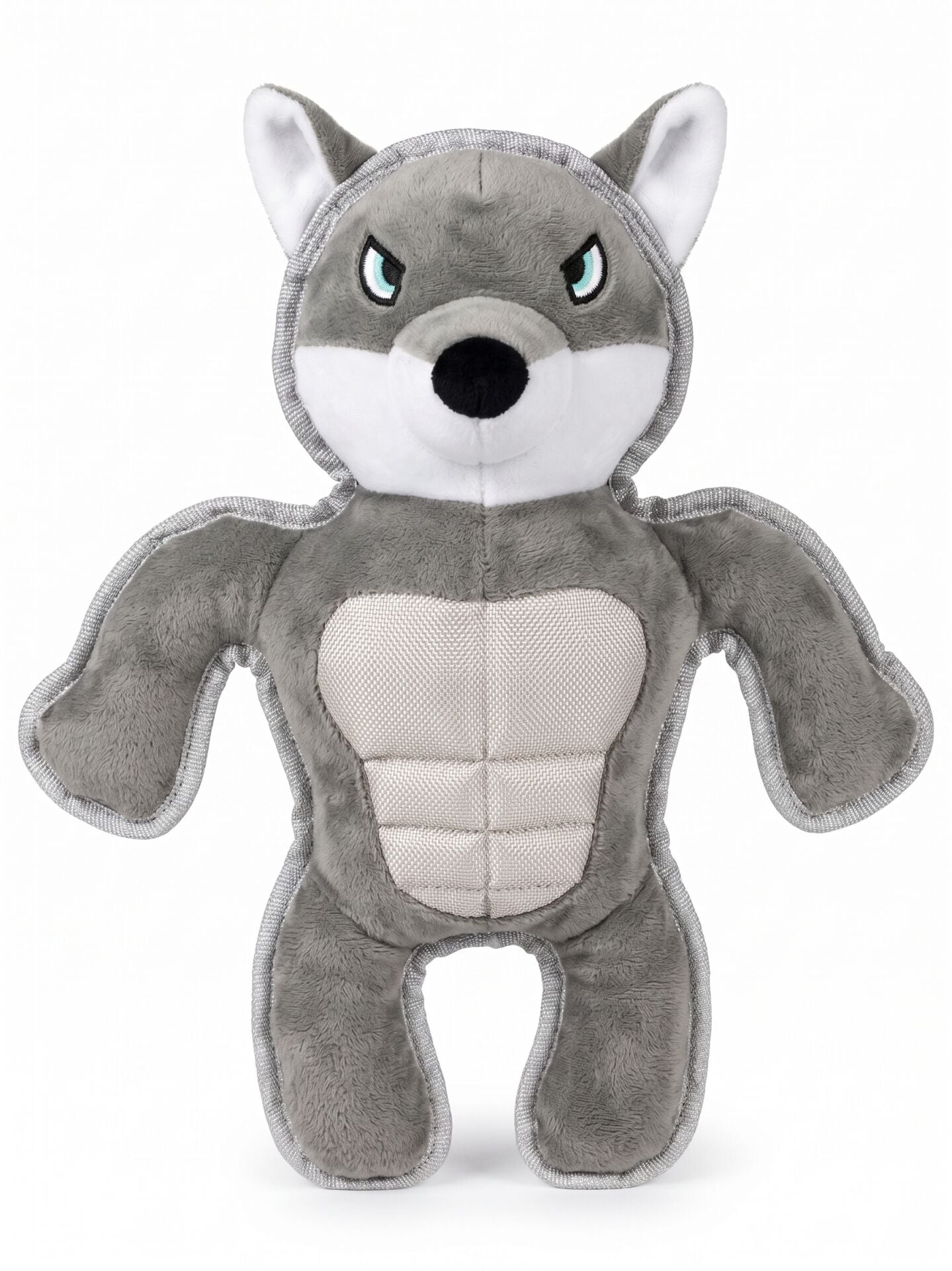 Sesli Kurt Peluş Köpek Oyuncağı - Biyeli Kenar (Gri) (35 cm)