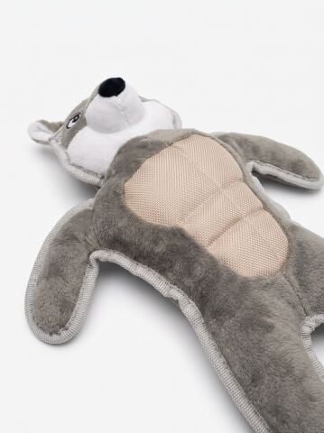 Sesli Kurt Peluş Köpek Oyuncağı - Biyeli Kenar (Gri) (35 cm)