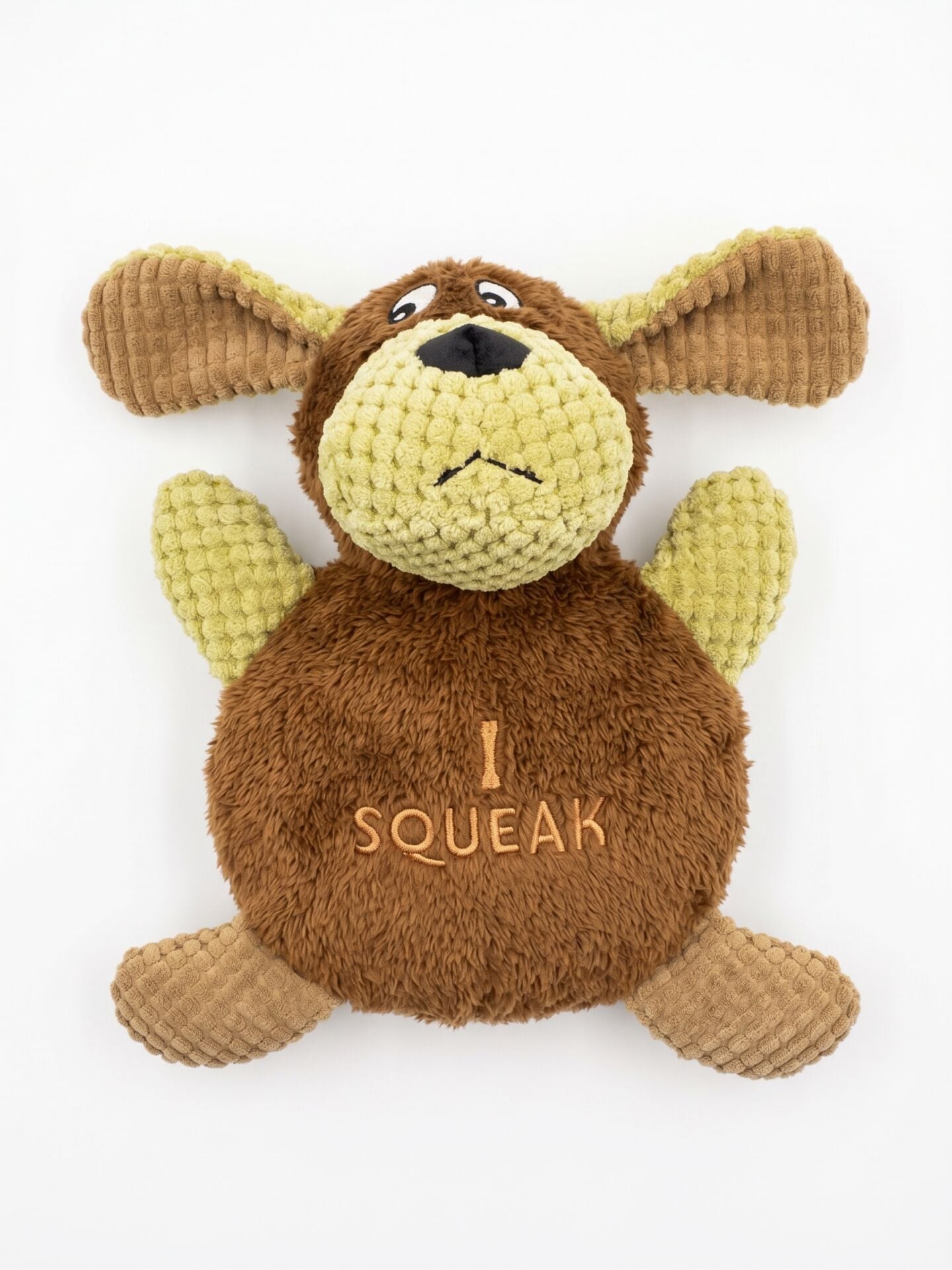 Sesli Peluş Köpek Oyuncağı - Çok Dokulu Yuvarlak Gövde (Kahverengi) (25 cm)