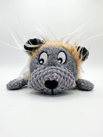 Sesli Peluş Köpek Oyuncağı - Yeleli ve Çok Dokulu (Gri) (25 cm)