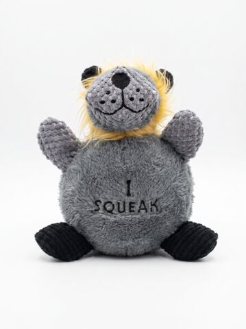 Sesli Peluş Köpek Oyuncağı - Yeleli ve Çok Dokulu (Gri) (25 cm)