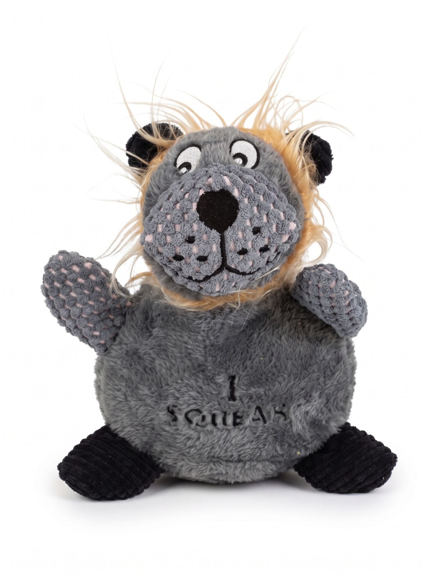 Sesli Peluş Köpek Oyuncağı - Yeleli ve Çok Dokulu (Gri) (25 cm)
