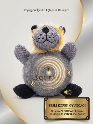 Sesli Peluş Köpek Oyuncağı - Yeleli ve Çok Dokulu (Gri) (25 cm)