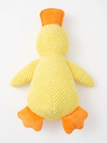 Sesli Ördek Peluş Köpek Oyuncağı - Vakvak Sesli Pütürlü Doku (Sarı) (43 cm)