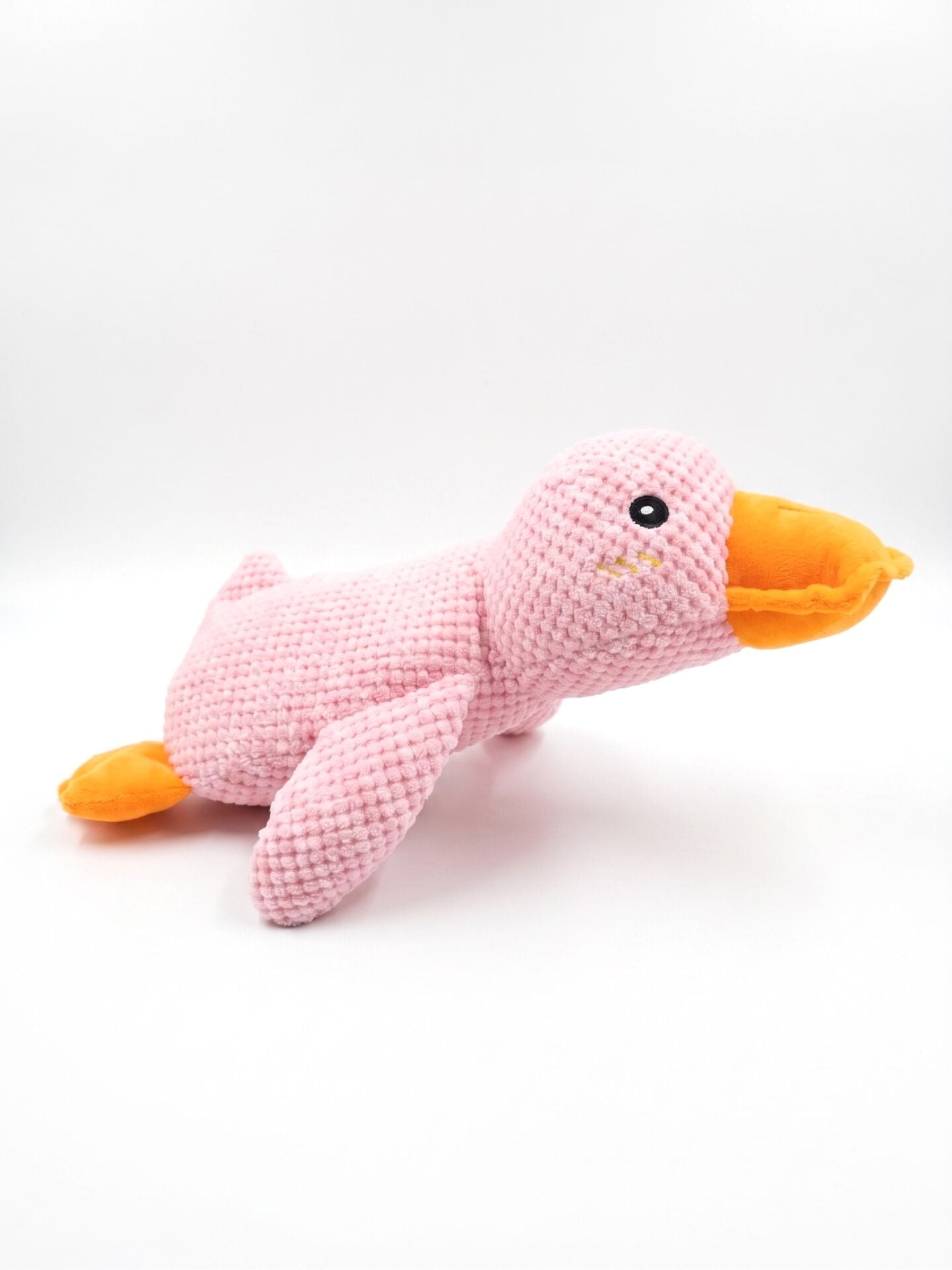 Sesli Ördek Peluş Köpek Oyuncağı - Vakvak Sesli Pütürlü Doku (Pembe) (43 cm)