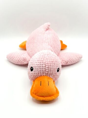 Sesli Ördek Peluş Köpek Oyuncağı - Vakvak Sesli Pütürlü Doku (Pembe) (43 cm)