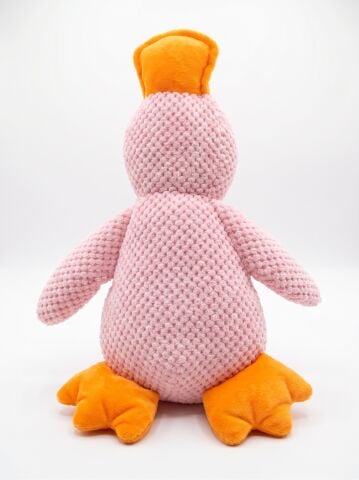 Sesli Ördek Peluş Köpek Oyuncağı - Vakvak Sesli Pütürlü Doku (Pembe) (43 cm)