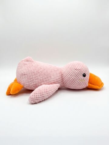 Sesli Ördek Peluş Köpek Oyuncağı - Vakvak Sesli Pütürlü Doku (Pembe) (43 cm)