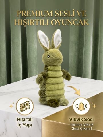 Sesli Tavşan Peluş Köpek Oyuncağı - Hışırtılı ve Boğumlu Gövde (Yeşil) (41 cm)