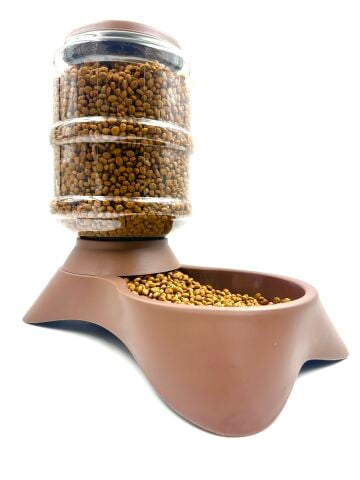 Otomatik Hazneli Kedi Köpek Mama Kabı - Pratik Üstten Dolum (Kahverengi) (3500 ml)
