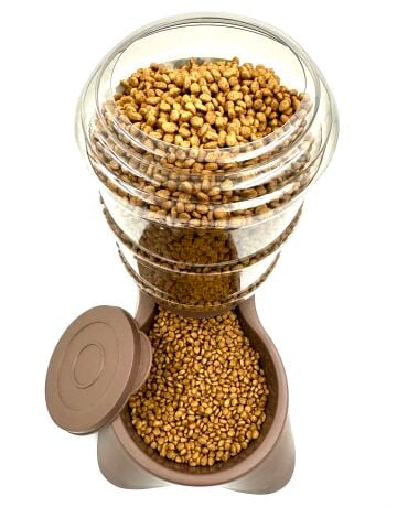 Otomatik Hazneli Kedi Köpek Mama Kabı - Pratik Üstten Dolum (Kahverengi) (3500 ml)