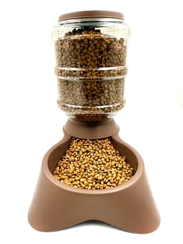 Otomatik Hazneli Kedi Köpek Mama Kabı - Pratik Üstten Dolum (Kahverengi) (3500 ml)