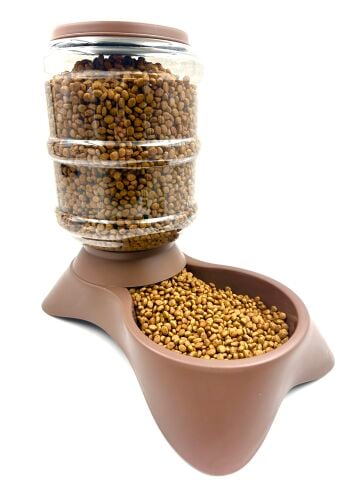 Otomatik Hazneli Kedi Köpek Mama Kabı - Pratik Üstten Dolum (Kahverengi) (3500 ml)