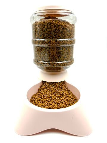 Otomatik Hazneli Kedi Köpek Mama Kabı - Pratik Üstten Dolum (Pembe) (3500 ml)