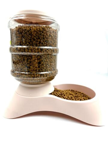 Otomatik Hazneli Kedi Köpek Mama Kabı - Pratik Üstten Dolum (Pembe) (3500 ml)