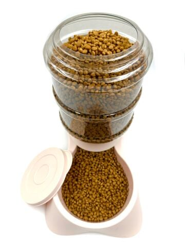 Otomatik Hazneli Kedi Köpek Mama Kabı - Pratik Üstten Dolum (Pembe) (3500 ml)