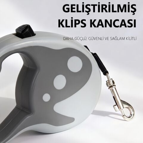 Otomatik Makaralı Köpek Gezdirme Tasması 3 Metre (12 kg) (Gri)