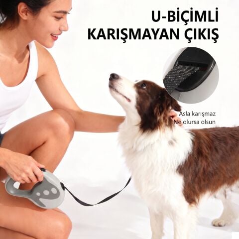 Otomatik Makaralı Köpek Gezdirme Tasması 3 Metre (12 kg) (Gri)