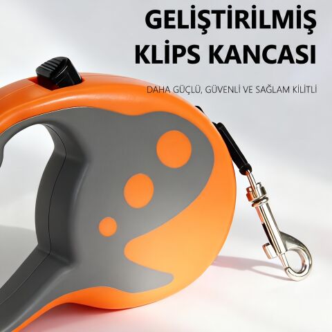 3 Metre 12 kg Otomatik Makaralı Köpek Gezdirme Tasması (Turuncu)