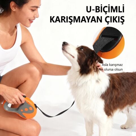 Otomatik Makaralı Köpek Gezdirme Tasması 3 Metre (12 kg) (Turuncu)