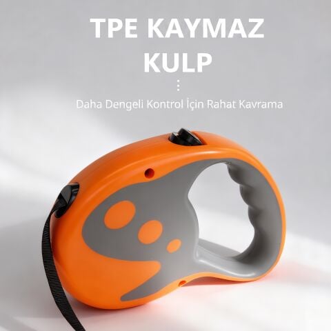 Otomatik Makaralı Köpek Gezdirme Tasması 3 Metre (12 kg) (Turuncu)