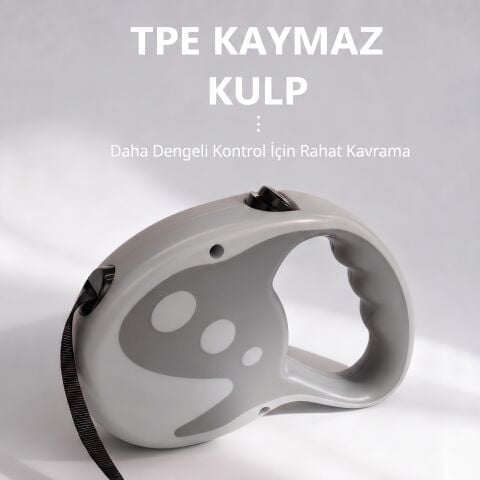 Otomatik Makaralı Köpek Gezdirme Tasması 5 Metre (20 kg) (Gri)