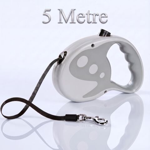 Otomatik Makaralı Köpek Gezdirme Tasması 5 Metre (20 kg) (Gri)