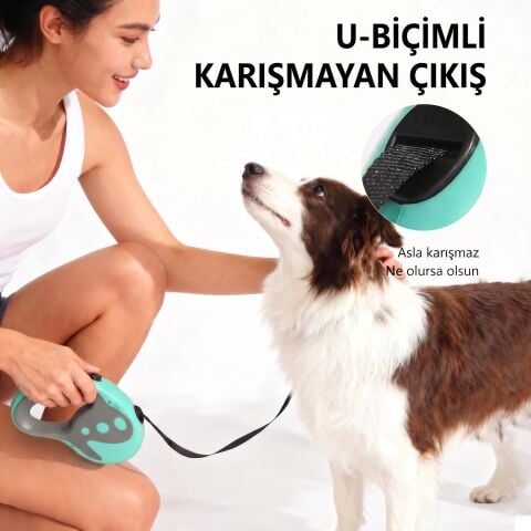 Otomatik Makaralı Köpek ve Kedi Gezdirme Tasması 5 Metre (20 kg) (Turkuaz)