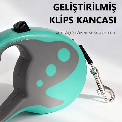Otomatik Makaralı Köpek Gezdirme Tasması 7 Metre (30 kg) (Turkuaz)