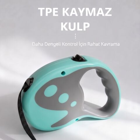 Otomatik Makaralı Köpek Gezdirme Tasması 7 Metre (30 kg) (Turkuaz)