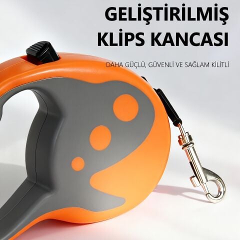 Otomatik Makaralı Köpek Gezdirme Tasması 7 Metre (30 kg) (Turuncu)