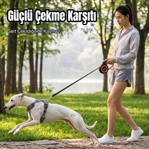 Otomatik Makaralı Köpek Gezdirme Tasması 3 Metre (15 kg) (Turuncu)