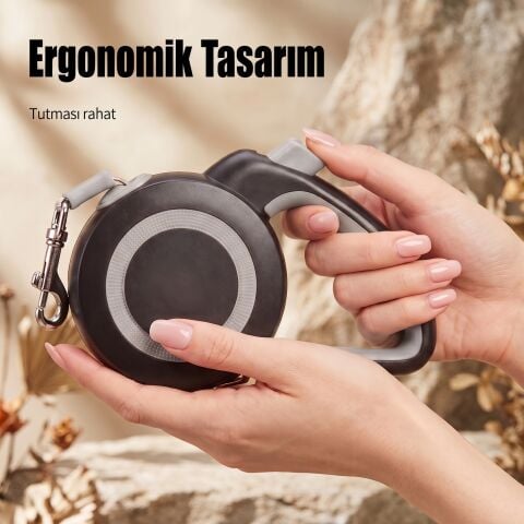 Otomatik Makaralı Köpek Gezdirme Tasması 5 Metre (25 kg) (Gri)