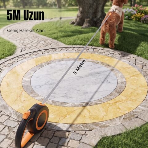 Otomatik Makaralı Köpek Gezdirme Tasması 5 Metre (25 kg) (Turuncu)