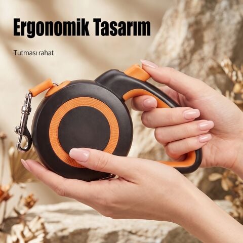 Otomatik Makaralı Köpek Gezdirme Tasması 5 Metre (25 kg) (Turuncu)