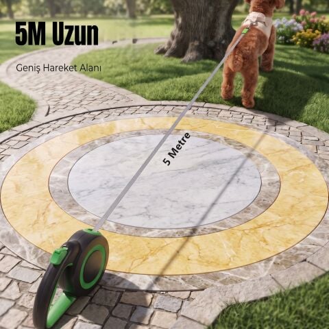 Otomatik Makaralı Köpek Gezdirme Tasması 5 Metre (25 kg) (Yeşil)