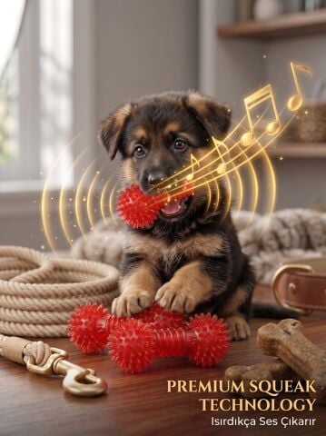 Sesli Tırtıklı Kemik Köpek Çiğneme ve Diş Kaşıma Oyuncağı 12 cm (Kırmızı)