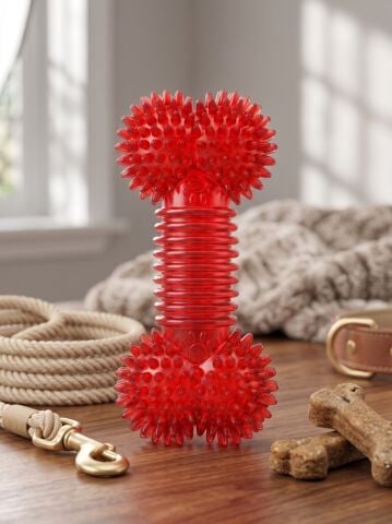 Sesli Tırtıklı Kemik Köpek Çiğneme ve Diş Kaşıma Oyuncağı 12 cm (Kırmızı)