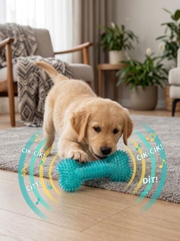 Sesli Tırtıklı Kemik Köpek Çiğneme ve Diş Kaşıma Oyuncağı 12 cm (Mavi)