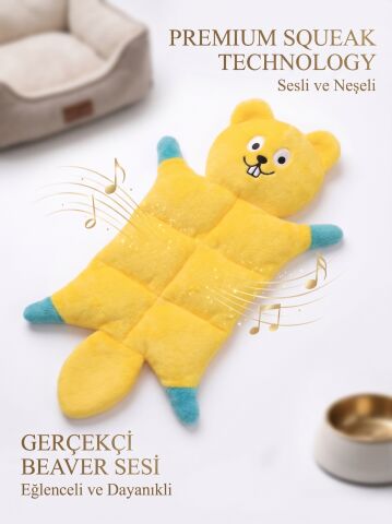 Sesli Peluş Tilki Köpek Isırma ve Çiğneme Oyuncağı (Sarı) 27 cm