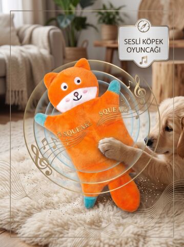 Sesli Peluş Tilki Köpek Isırma ve Çiğneme Oyuncağı (Turuncu) 27 cm